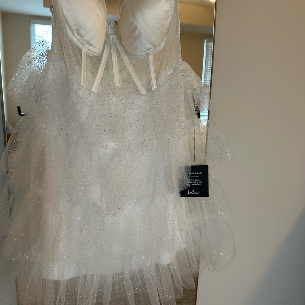 White Strapless Tulle Dress